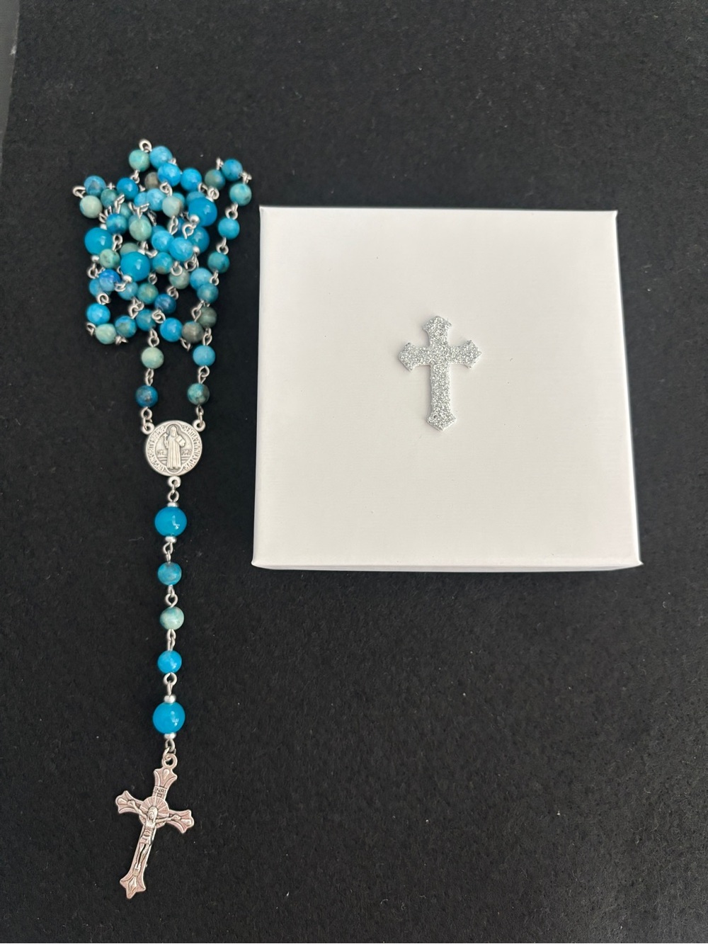 Catholic Rosary Handmade Turquoise and Black St Benedict